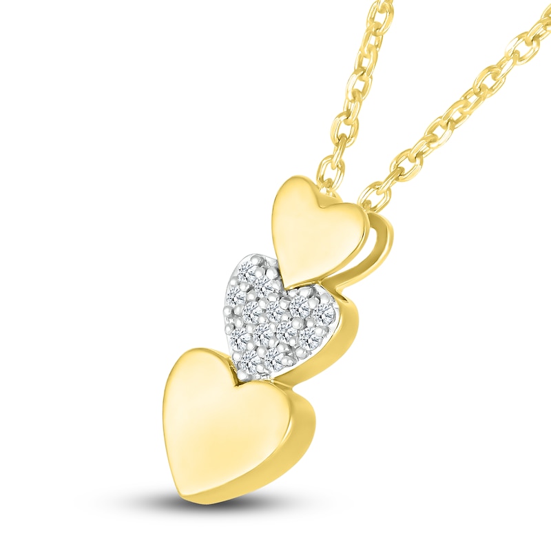 Main Image 2 of Diamond Triple Heart Pendant Necklace 1/15 ct tw Round 10K Yellow Gold 18"