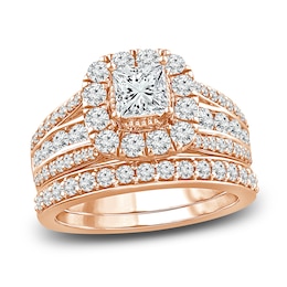 Diamond Bridal Set 2 ct tw Princess/Round 14K Rose Gold