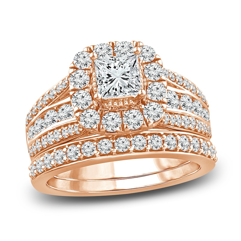 Main Image 1 of Diamond Bridal Set 2 ct tw Princess/Round 14K Rose Gold