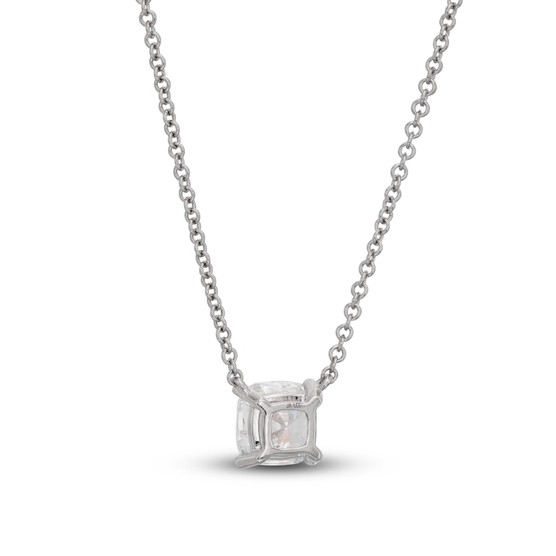 Main Image 3 of Lab-Grown Diamond Solitaire Necklace 1 ct tw Cushion 14K White Gold 19" (SI2/F)