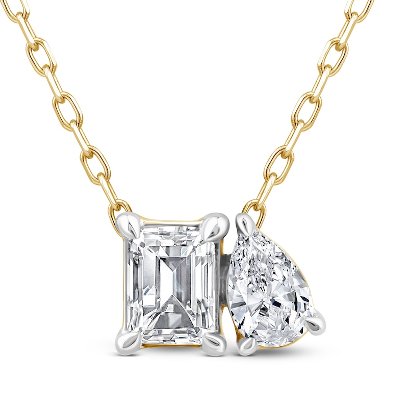 Main Image 2 of Diamond Pendant Necklace & Earring Set 1-1/2 ct tw Pear/Emerald 14K Yellow Gold