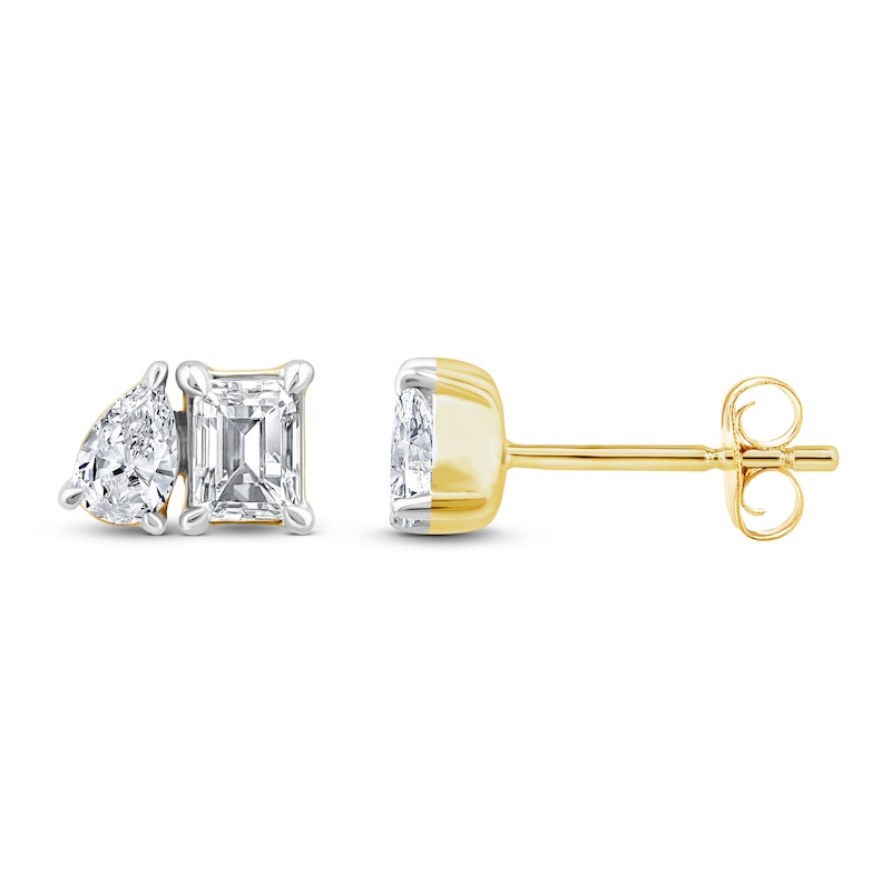 Main Image 3 of Diamond Pendant Necklace & Earring Set 1-1/2 ct tw Pear/Emerald 14K Yellow Gold