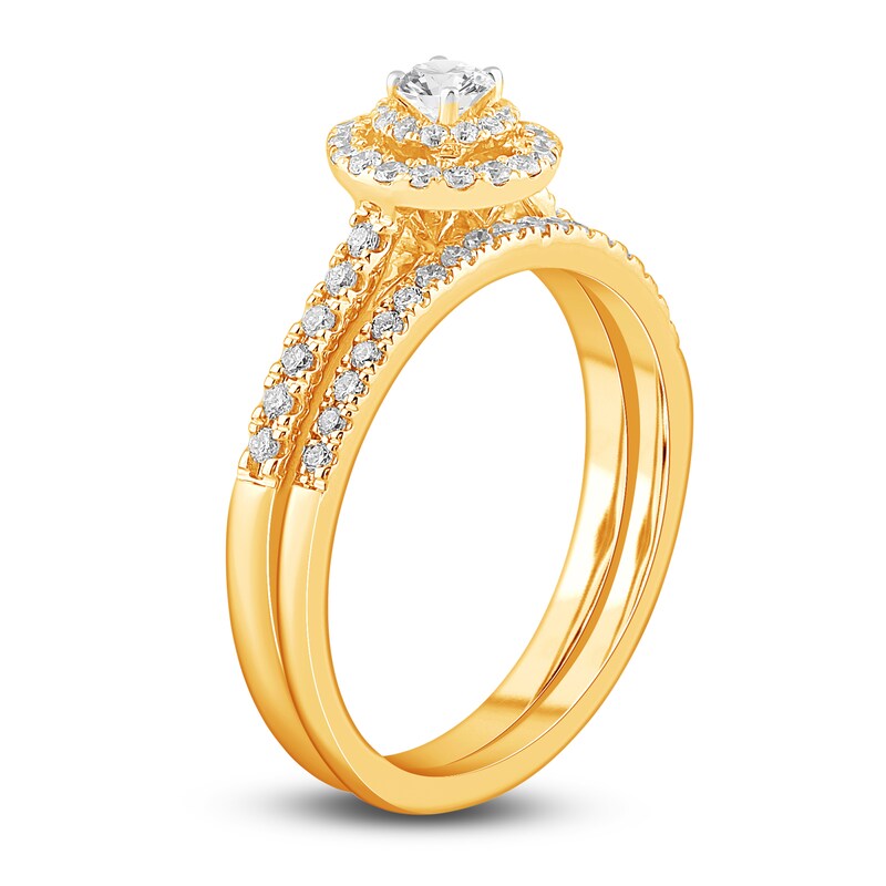 Main Image 2 of Diamond Double Halo Bridal Set 1/2 ct tw Round 14K Yellow Gold