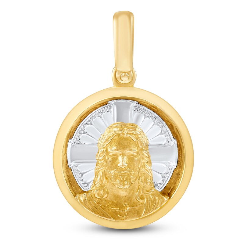 Main Image 1 of LUSSO by Italia D'Oro Diamond-Cut Jesus Medallion Charm 14K Two-Tone Gold
