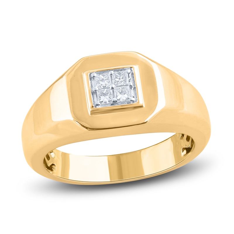 Main Image 1 of Men's Diamond Ring 1/4 ct tw Square-cut 14K Yellow Gold