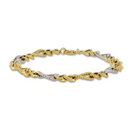 Italia D'Oro Hollow Diamond-Cut Oval Bracelet 14K Two-Tone Gold 7.5"