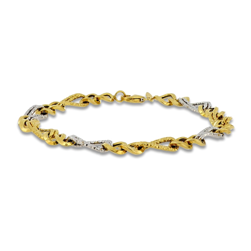Main Image 1 of Italia D'Oro Hollow Diamond-Cut Oval Bracelet 14K Two-Tone Gold 7.5"