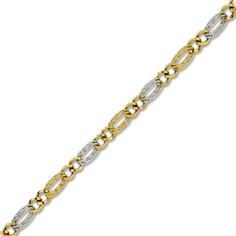 Main Image 2 of Italia D'Oro Hollow Diamond-Cut Oval Bracelet 14K Two-Tone Gold 7.5"