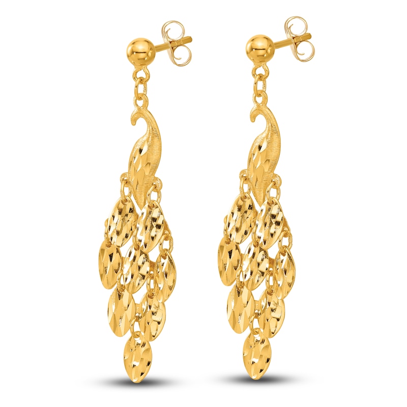 High-Polish Peacock Dangle Earrings 24K Yellow Gold