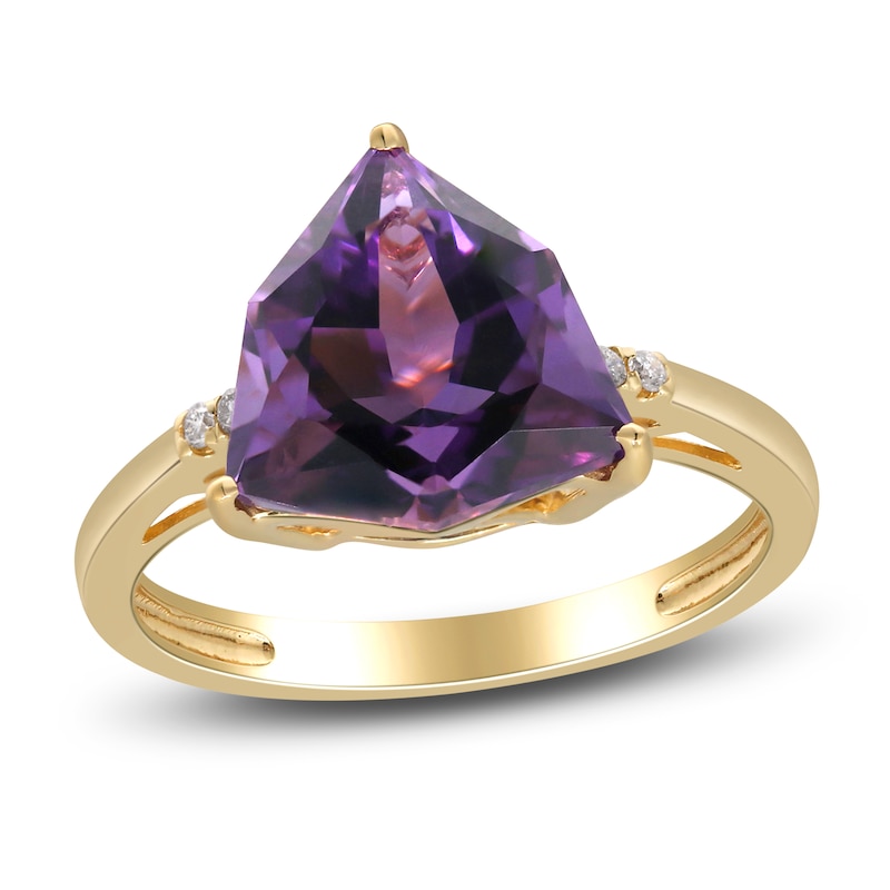 Trillion-Cut Natural Amethyst & Diamond Ring 1/20 ct tw 14K Yellow Gold