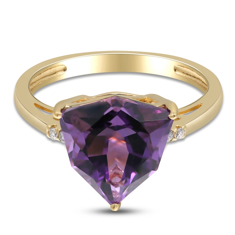 Main Image 2 of Trillion-Cut Natural Amethyst & Diamond Ring 1/20 ct tw 14K Yellow Gold