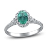 Thumbnail Image 0 of Oval-Cut Natural Emerald & Diamond Halo Engagement Ring 1/3 ct tw 14K White Gold