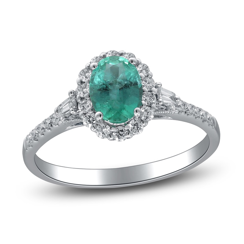 14k White Gold Oval Genuine Emerald Diamond Ring 14k White Gold Oval Genuine Emerald Diamond Ring