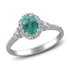 Thumbnail Image 1 of Oval-Cut Natural Emerald & Diamond Halo Engagement Ring 1/3 ct tw 14K White Gold