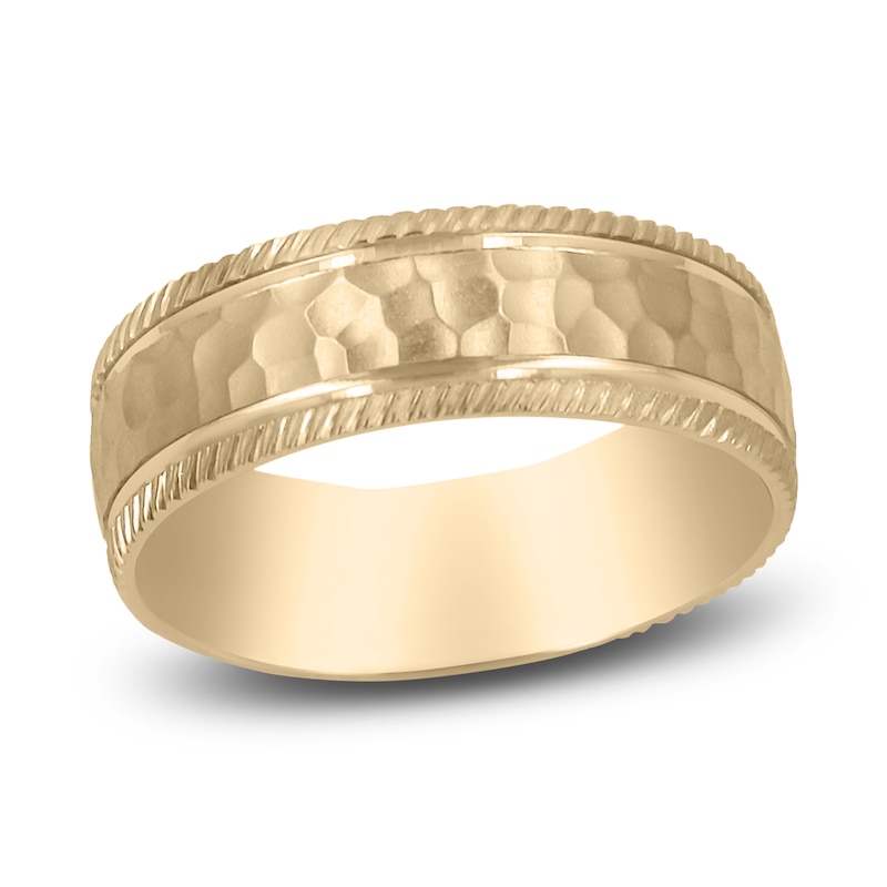 Men's Hammered Milgrain Wedding Band 14K Gold 7mm