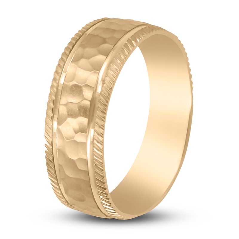 Main Image 2 of Men's Hammered Milgrain Wedding Band 14K Yellow Gold 7mm