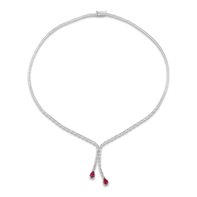 Main Image 1 of Le Vian Couture Pear-Shaped Natural Ruby Dangle Necklace 1-1/3 ct tw Diamonds 18K Vanilla Gold