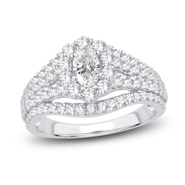 Oval & Round-Cut Diamond Halo Engagement Ring 1-1/2 ct tw 14K White Gold