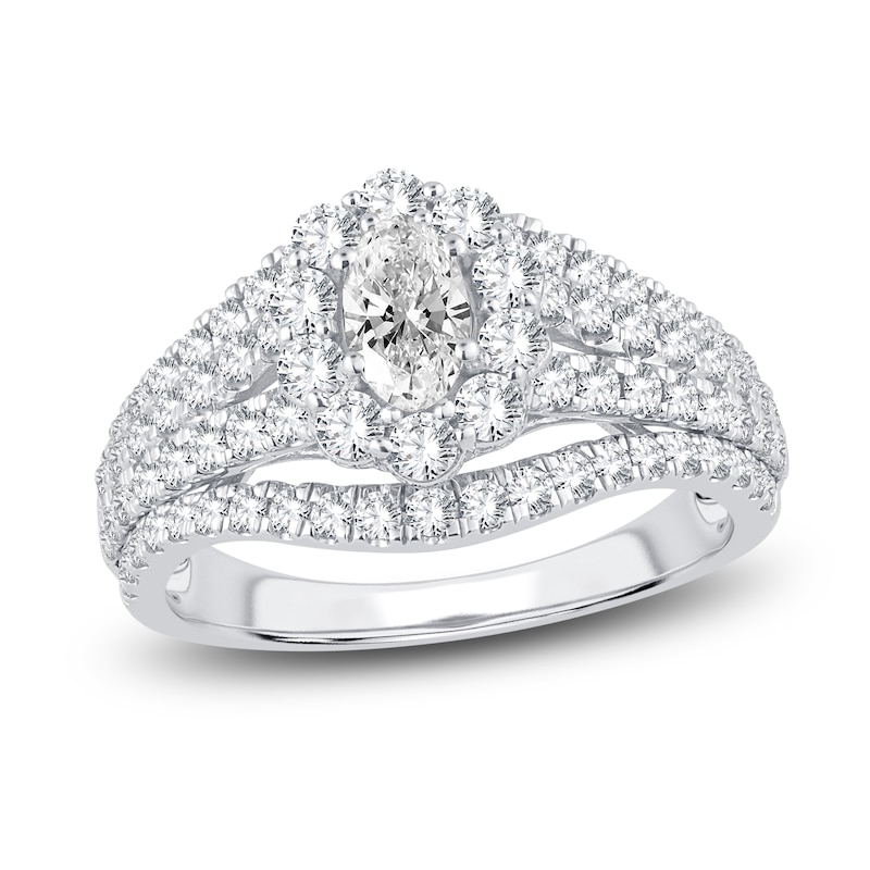 Main Image 1 of Oval & Round-Cut Diamond Halo Engagement Ring 1-1/2 ct tw 14K White Gold