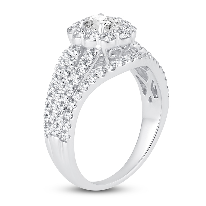 Main Image 2 of Oval & Round-Cut Diamond Halo Engagement Ring 1-1/2 ct tw 14K White Gold