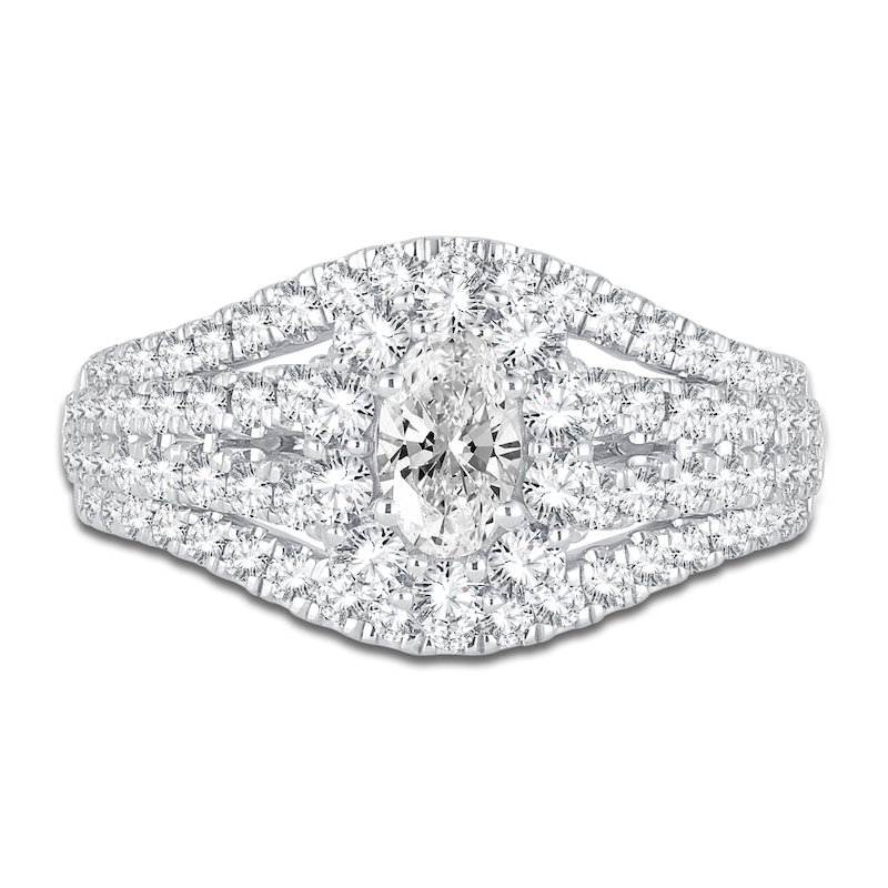 Main Image 3 of Oval & Round-Cut Diamond Halo Engagement Ring 1-1/2 ct tw 14K White Gold