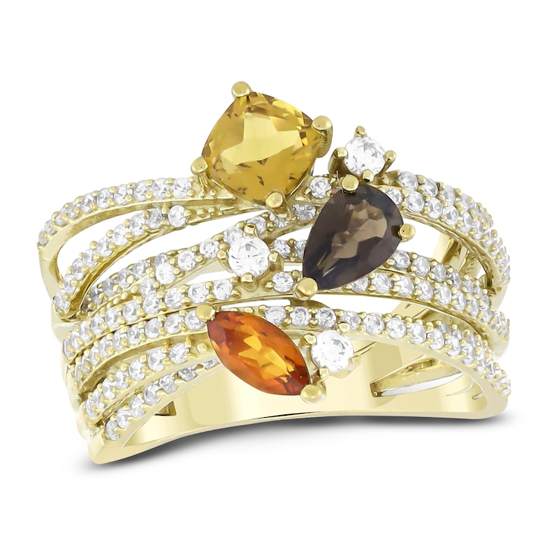 Natural Citrine, Yellow Quartz, Smoky Quartz & Diamond Ring 3/4 ct tw 10K Yellow Gold