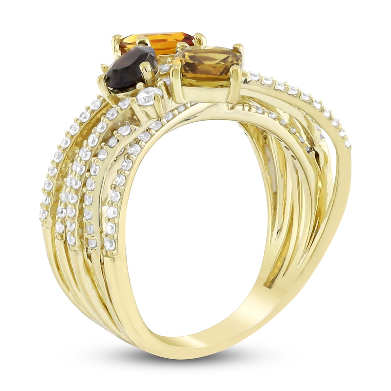 Natural Citrine, Yellow Quartz, Smoky Quartz & Diamond Ring 3/4 ct tw 10K Yellow Gold