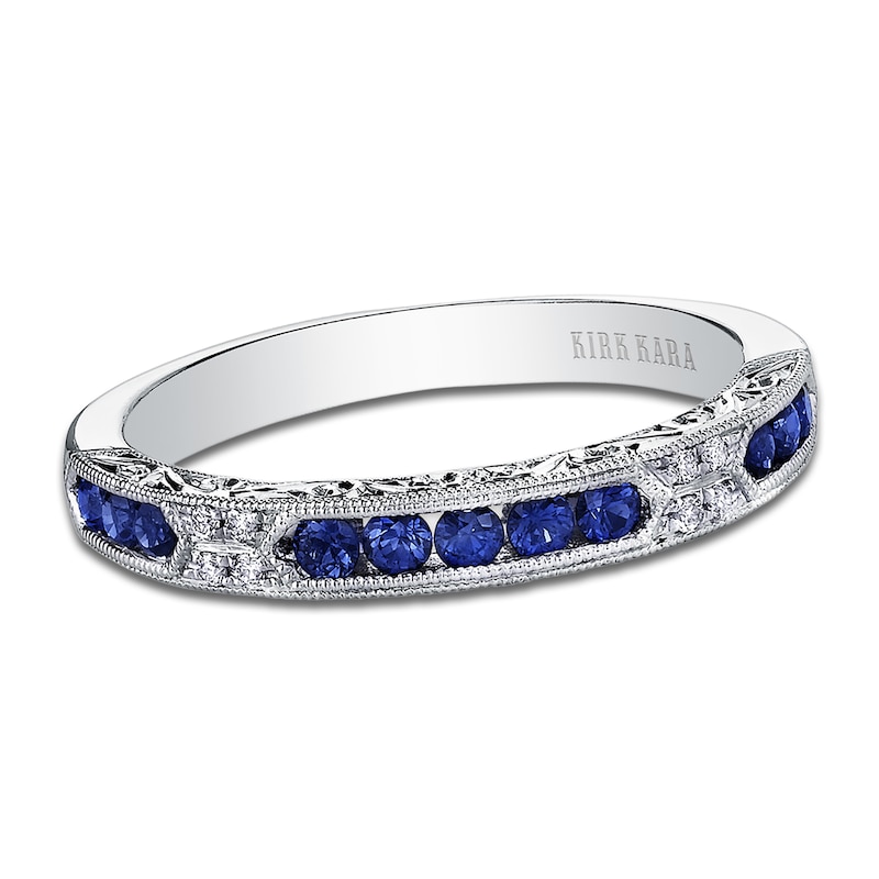 Main Image 1 of Kirk Kara Natural Blue Sapphire & Diamond Accent Wedding Band Platinum