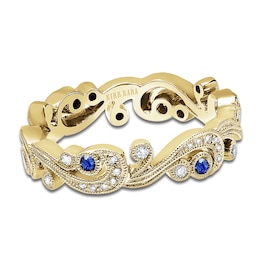 Kirk Kara Natural Blue Sapphire & Diamond Lace Wedding Band 1/8 ct tw 18K Yellow Gold