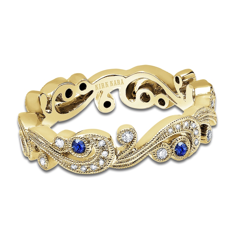 Main Image 1 of Kirk Kara Natural Blue Sapphire & Diamond Lace Wedding Band 1/8 ct tw 18K Yellow Gold