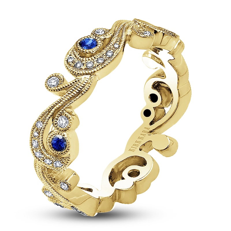 Main Image 2 of Kirk Kara Natural Blue Sapphire & Diamond Lace Wedding Band 1/8 ct tw 18K Yellow Gold