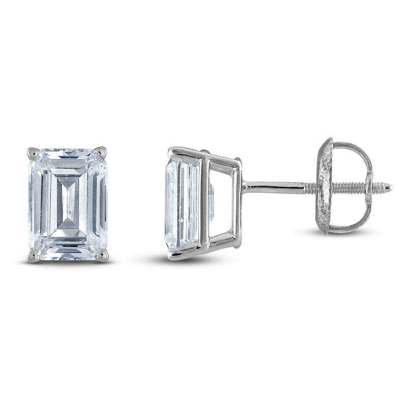 Main Image 1 of Emerald-Cut Lab-Grown Diamond Solitaire Stud Earrings 1-1/4 ct tw 14K White Gold (F/SI2)