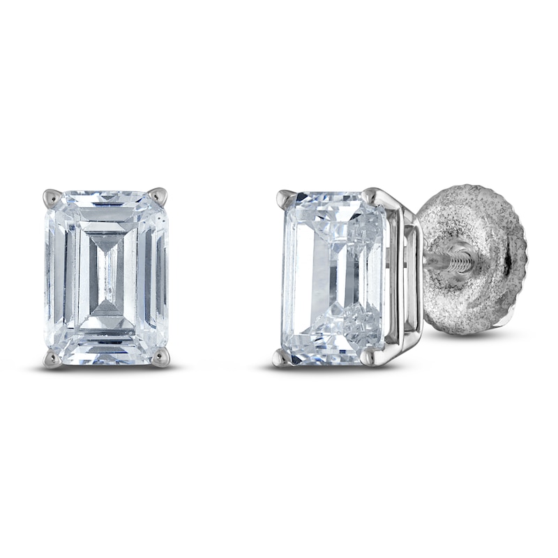 Main Image 2 of Emerald-Cut Lab-Grown Diamond Solitaire Stud Earrings 1-1/4 ct tw 14K White Gold (F/SI2)