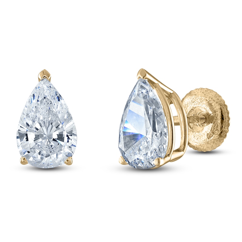 Main Image 2 of Pear-Shaped Lab-Grown Diamond Solitaire Stud Earrings 1/2 ct tw 14K Yellow Gold (F/SI2)
