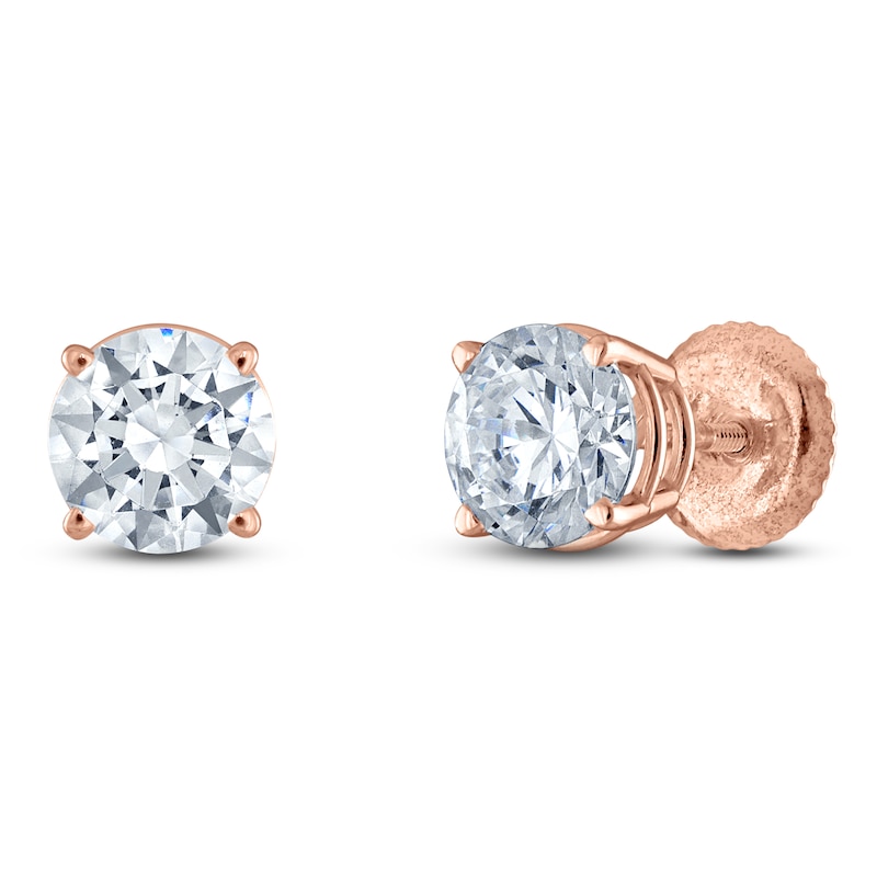Main Image 2 of Round-Cut Lab-Grown Diamond Solitaire Stud Earrings 3 ct tw 14K Rose Gold (F/SI2)