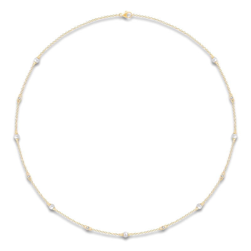 Main Image 1 of Children's Cultured Pearl & Diamond Necklace 1/20 ct tw 14K Yellow Gold 13"