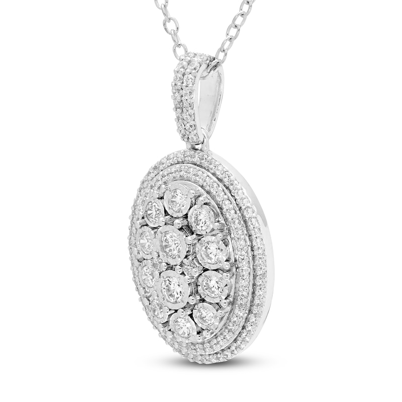 Main Image 2 of Multi-Diamond Center Oval Double Halo Necklace 1/2 ct tw 14K White Gold 18"