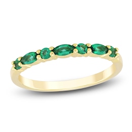 Marquise & Round-Cut Lab-Created Emerald Stackable Ring 10K Yellow Gold