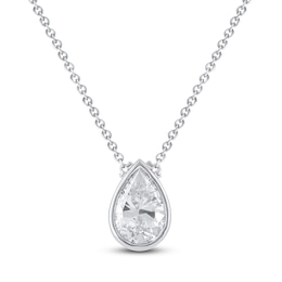 Pear-Shaped Lab-Grown Diamond Bezel-Set Solitaire Necklace 1 ct tw 18K White Gold 18" (F/VS2)