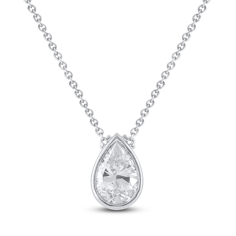 Pear-Shaped Lab-Created Diamond Bezel-Set Solitaire Necklace 1 ct tw 18K White Gold 18" (F/VS2)