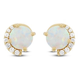 Lab-Created Opal & Diamond Stud Earrings 1/10 ct tw 10K Yellow Gold