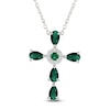 Thumbnail Image 1 of Pear-Shaped Lab-Created Emerald & White Lab-Created Sapphire Cross Necklace Sterling Silver 18"