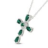Thumbnail Image 2 of Pear-Shaped Lab-Created Emerald & White Lab-Created Sapphire Cross Necklace Sterling Silver 18"