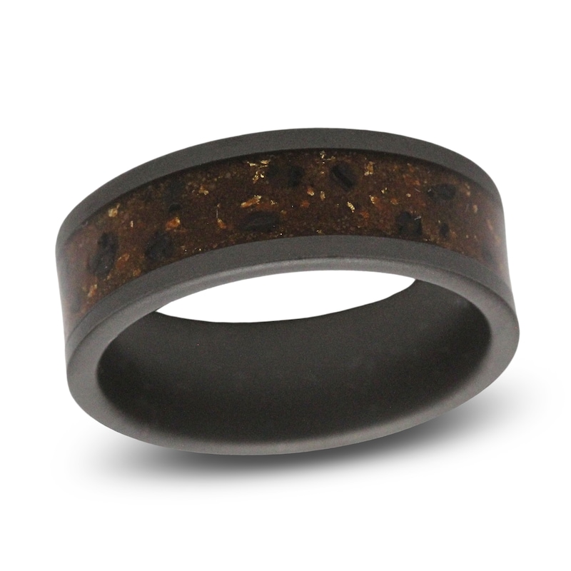 Main Image 1 of Men's Red Sand, Dinosaur Bone & 24K Gold Fleck Wedding Band Matte Tungsten Carbide 8mm