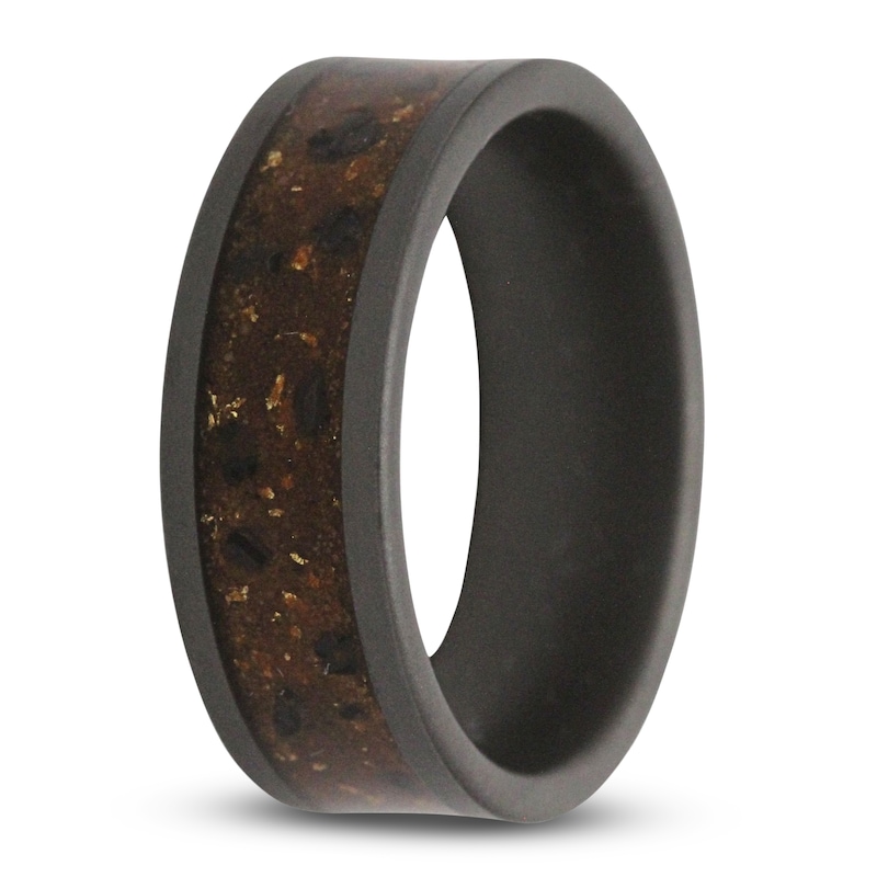 Main Image 2 of Men's Red Sand, Dinosaur Bone & 24K Gold Fleck Wedding Band Matte Tungsten Carbide 8mm