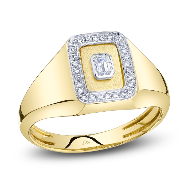 Main Image 1 of Shy Creation Emerald-Cut Diamond Bezel-Set Halo Ring 1/8 ct tw 14K Yellow Gold SC22009043V2RDZ7