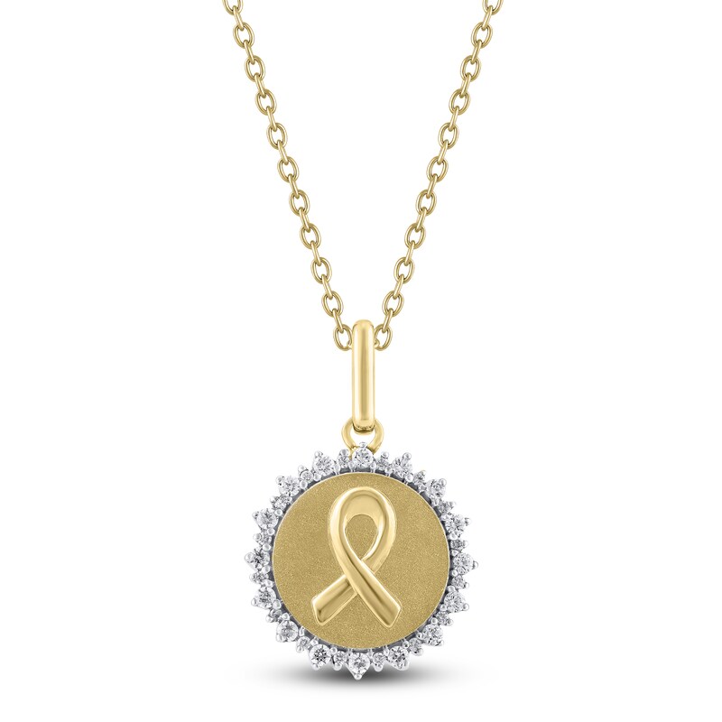 Main Image 1 of Diamond Ribbon Medallion Necklace 1/4 ct tw 10K Yellow Gold 18&quot;