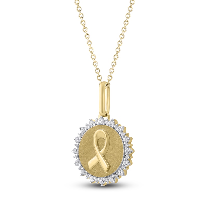 Main Image 2 of Diamond Ribbon Medallion Necklace 1/4 ct tw 10K Yellow Gold 18&quot;