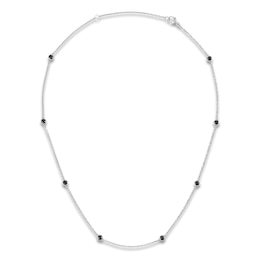 Black Diamond Bezel-Set Station Necklace 1 ct tw Sterling Silver 18"