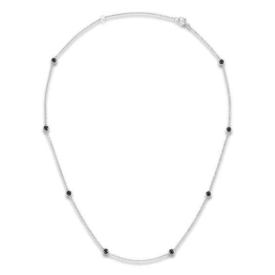 Black Diamond BezelSet Station Necklace 1 ct tw Sterling Silver 18